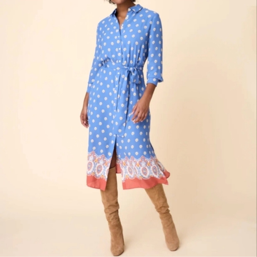 Untuckit Blue Block Print Belted Midi Susan Dress Size 6 Untuckit for her dress